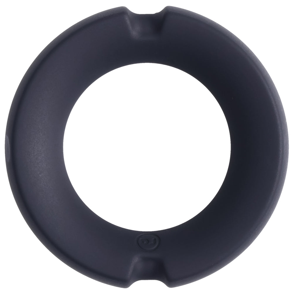 Merci Paradox Silicone Covered Metal Cock Ring 35mm Black showcasing silicone and metal design.