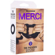Merci Paradox Silicone Covered Metal Cock Ring 35mm Black packaging showcasing its unique design.