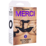 Merci Paradox Silicone Covered Metal Cock Ring 35mm Black packaging showcasing its unique design.