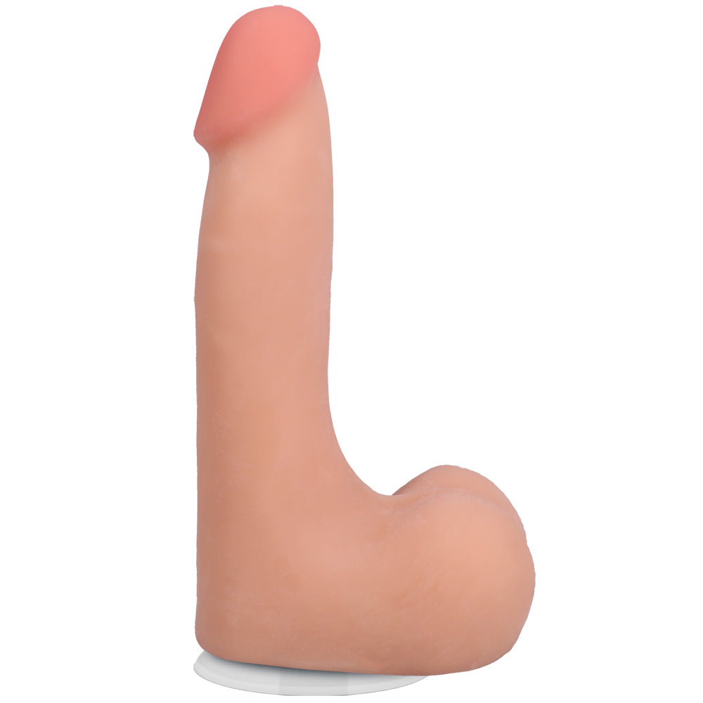 The Realistic Cock Ultraskyn 7 Inch With Balls Vanilla side view showcasing lifelike design and detailing.