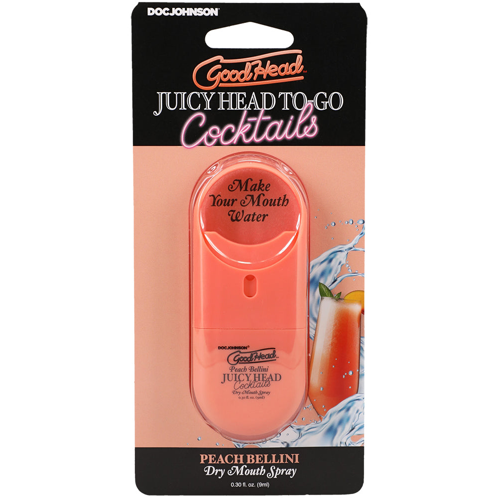 GoodHead Juicy Head Dry Mouth Spray Peach Bellini product packaging with refreshing Peach Bellini flavor.