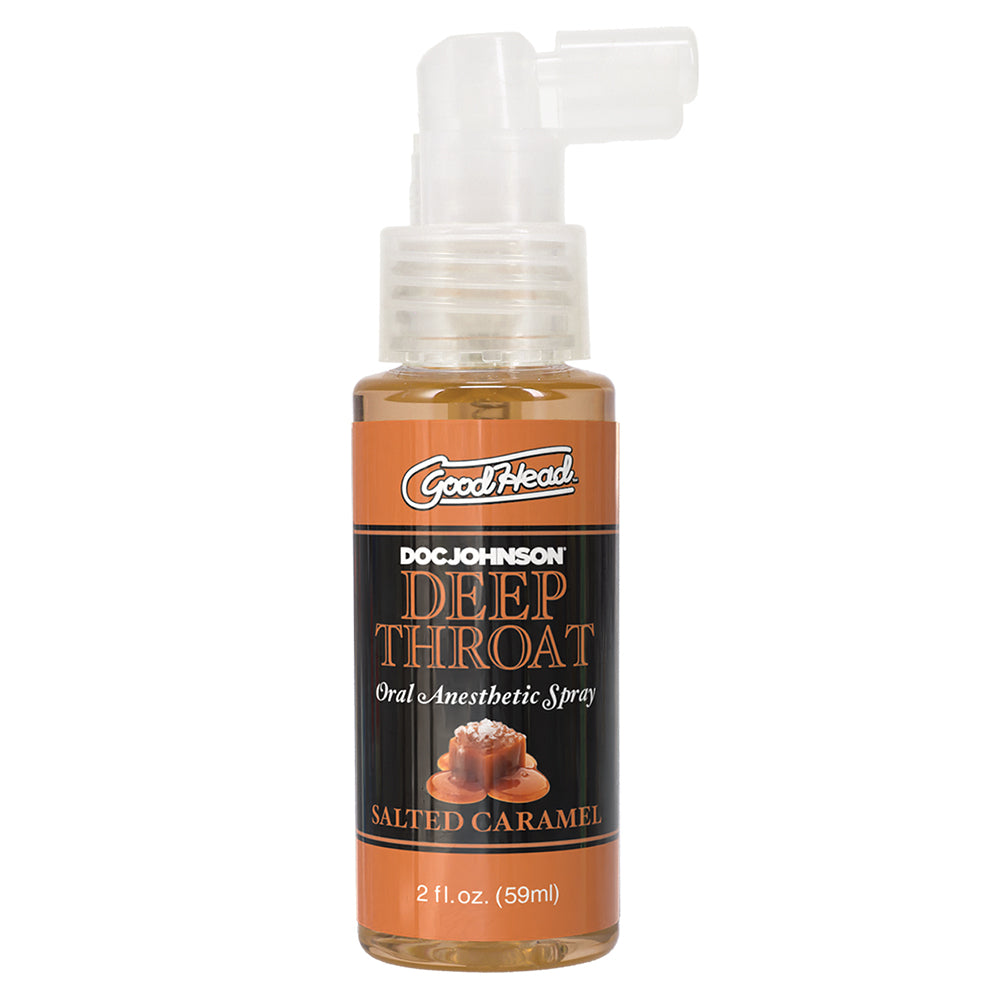 Goodhead Deep Throat Spray Salted Caramel 2 Oz bottle with spray nozzle for easy use.
