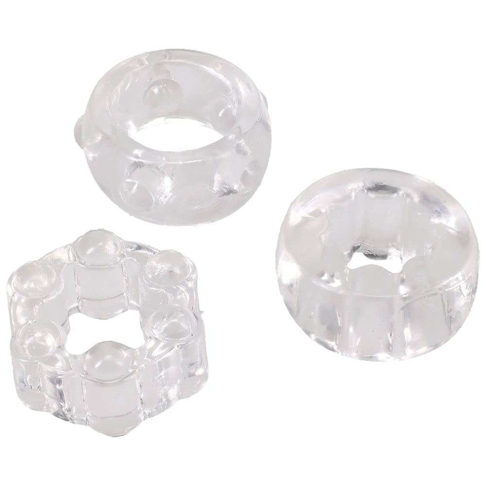 Crystal Jellies Performance Ring Set Clear featuring three textured rings for enhanced stimulation.