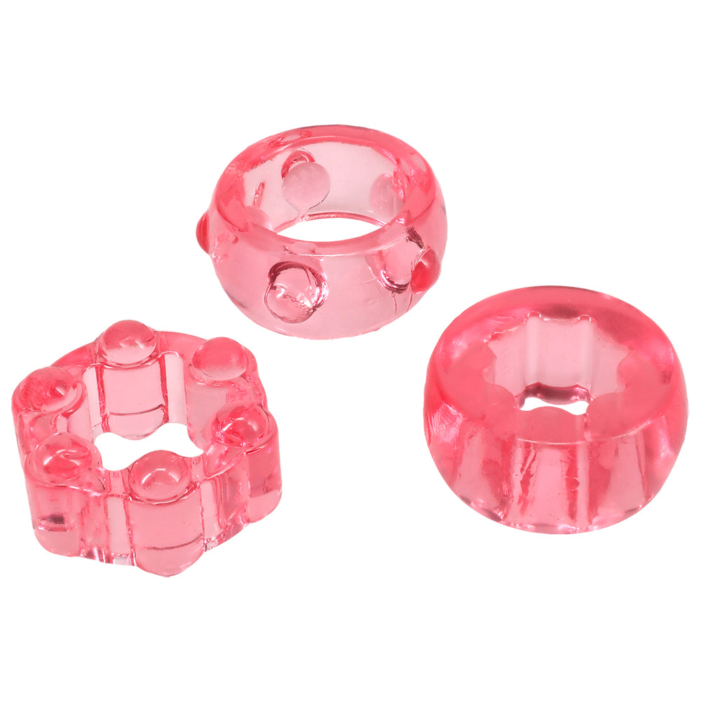 Crystal Jellies Performance Ring Set Pink featuring three chunky textured rings for enhanced stimulation.