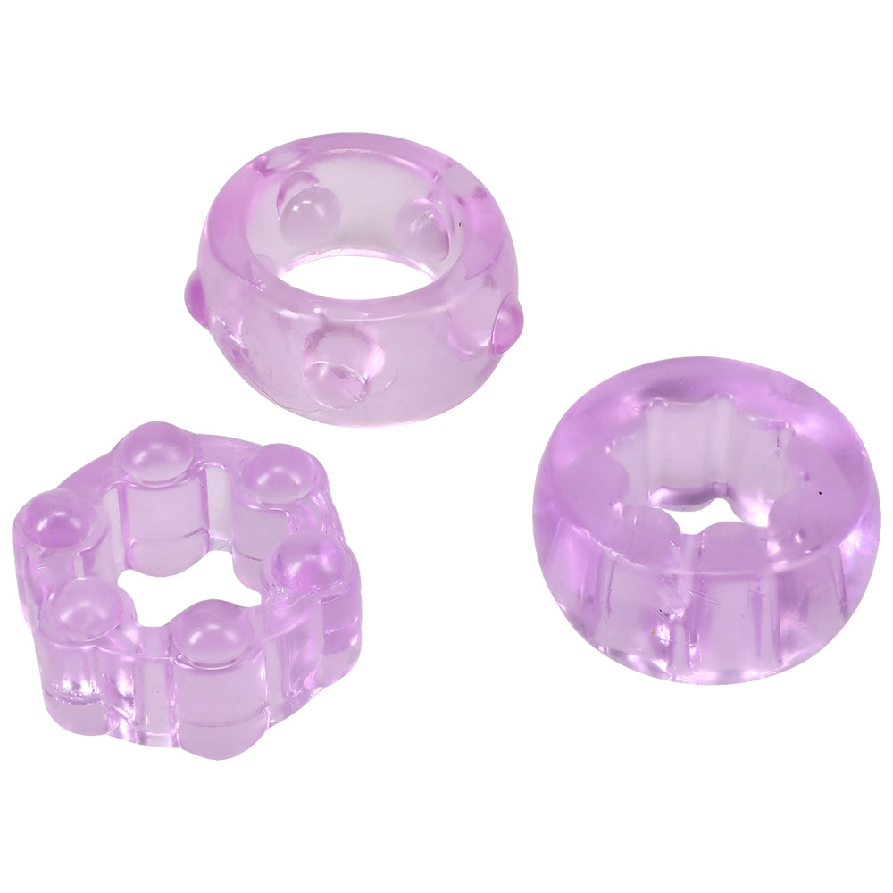 Crystal Jellies Performance Ring Set Purple featuring three textured rings for enhanced stimulation.