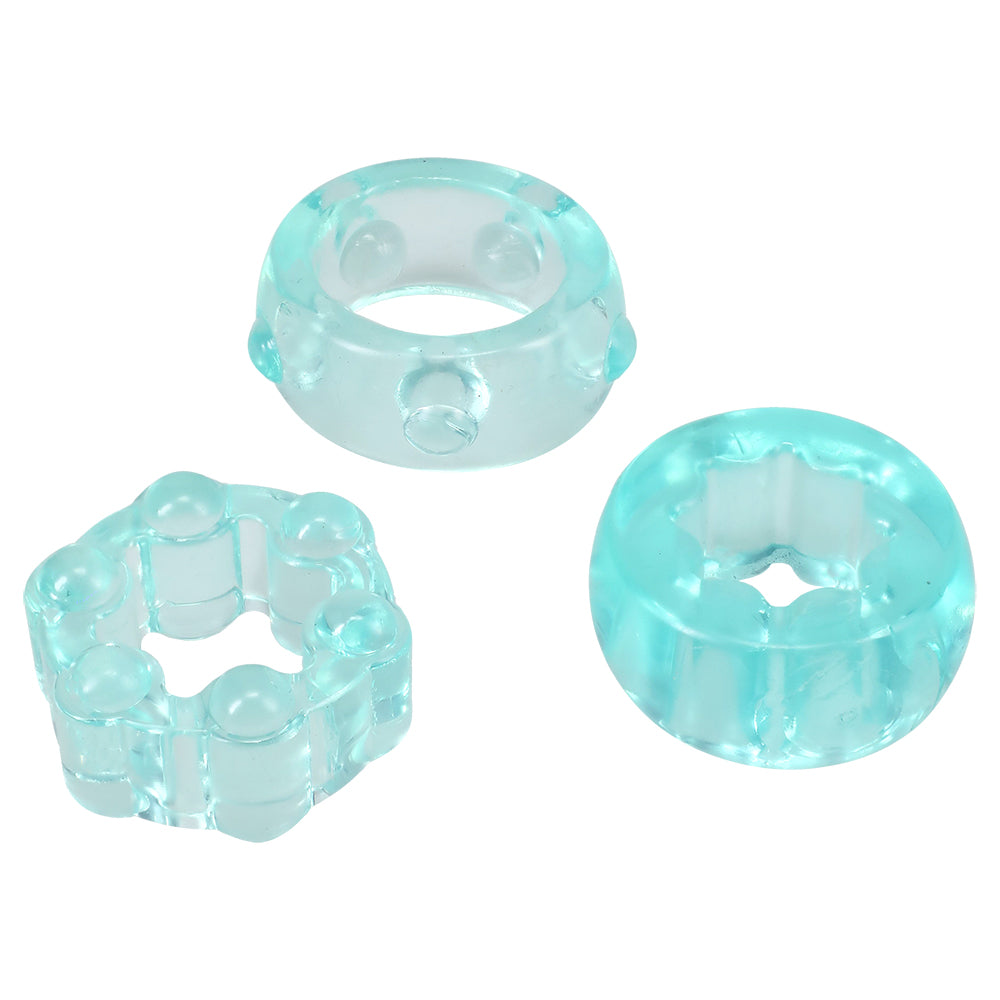 Crystal Jellies Performance Ring Set Teal featuring three unique textured rings for enhanced stimulation.