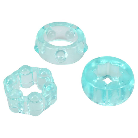 Crystal Jellies Performance Ring Set Teal featuring three unique textured rings for enhanced stimulation.