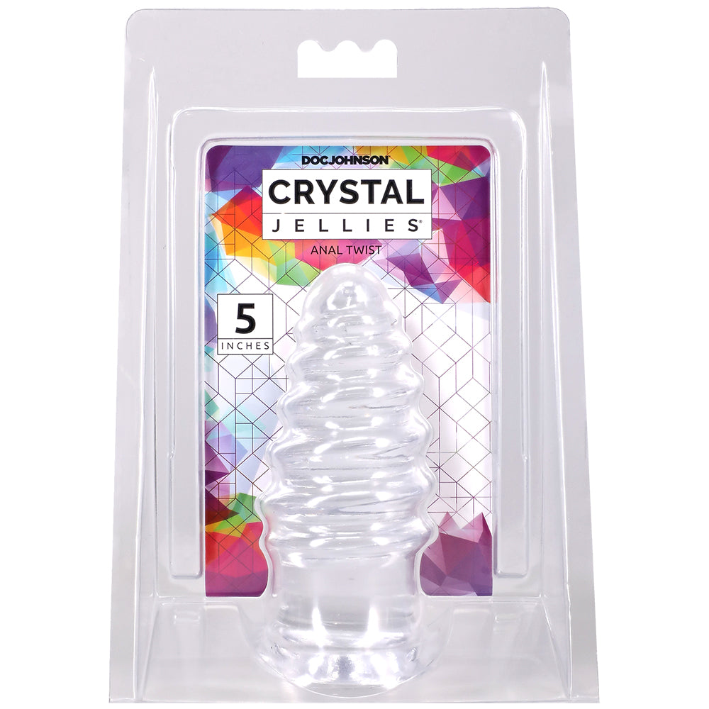 Crystal Jellies Anal Twist 5 Inch Clear packaging showcasing the soft and flexible erotic tool for anal play.
