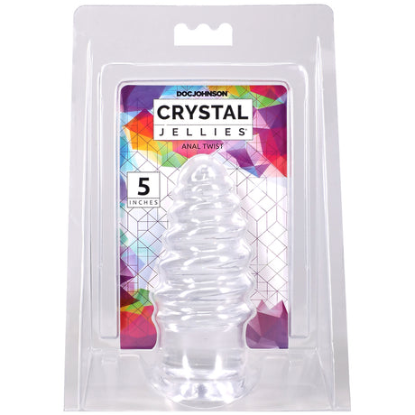 Crystal Jellies Anal Twist 5 Inch Clear packaging showcasing the soft and flexible erotic tool for anal play.