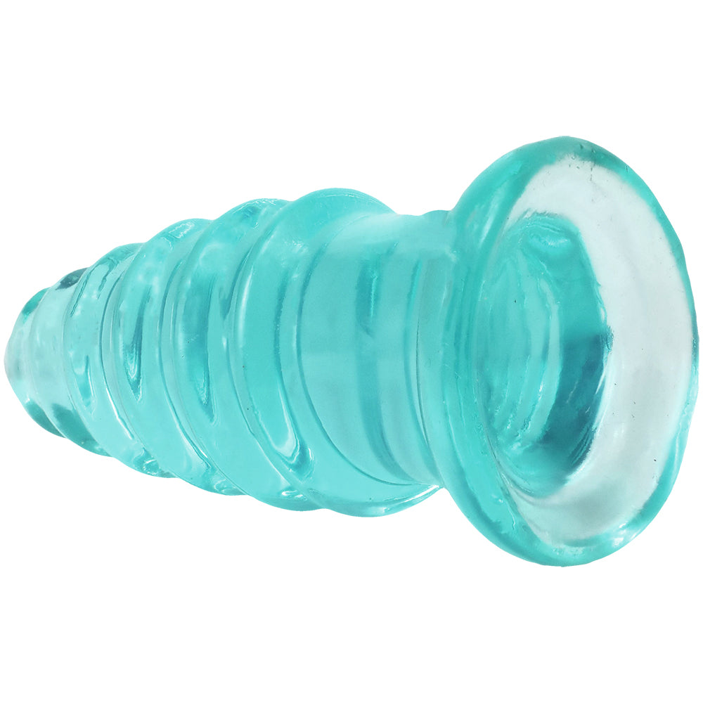 Crystal Jellies Anal Twist 5 Inch Teal showing its vibrant teal color and sculpted ridges for enhanced stimulation.