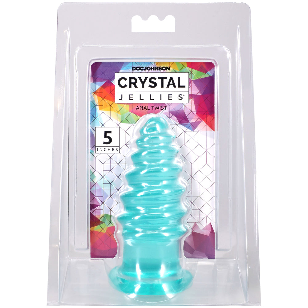 Crystal Jellies Anal Twist 5 Inch Teal packaging showcasing its textured design and soft material for anal play.