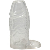 Titanmen Cock Sleeve With Ball Strap 4.5 Inch Clear shown side view of clear material design.
