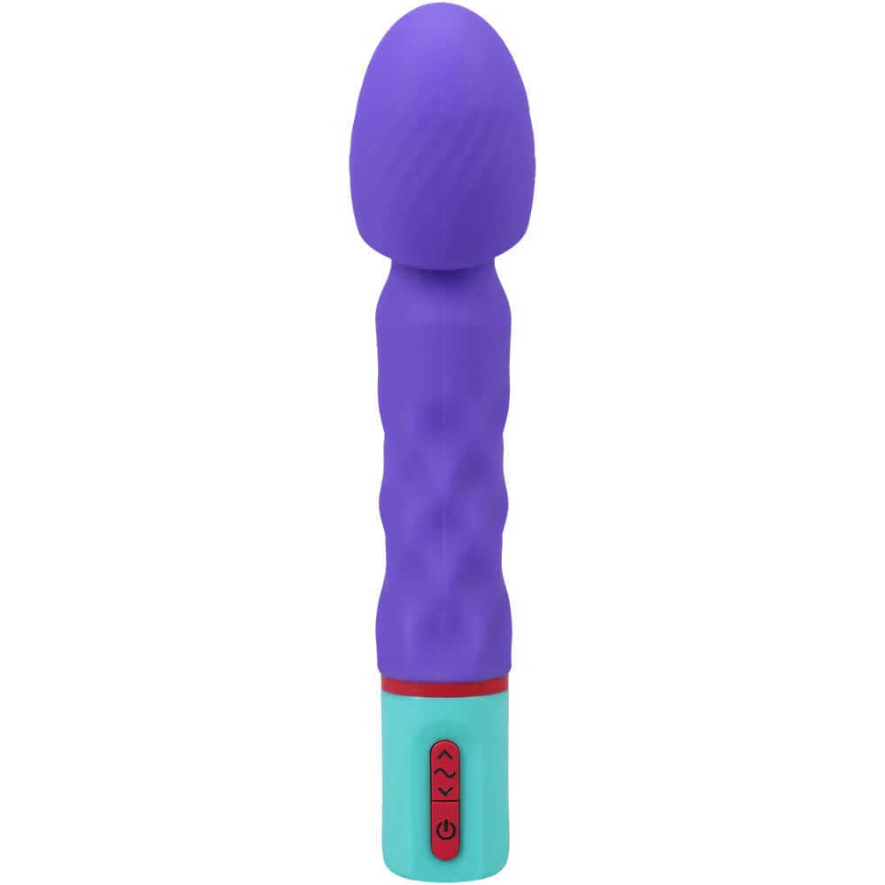 Mood Intense G G-spot Wand Vibrator Purple with textured silicone and control buttons for pleasurable experiences.