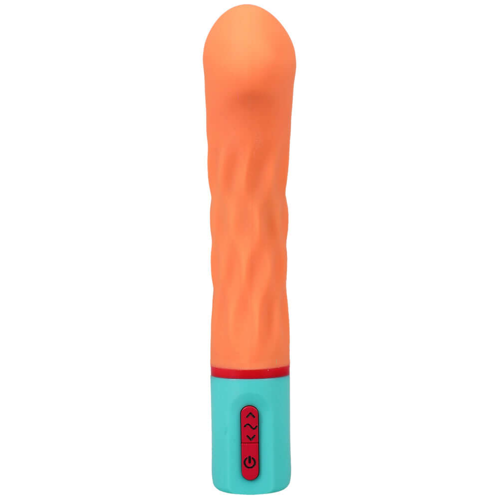 Mood Intense Arc G-spot Wand Vibrator Peach in vibrant colors with textured design for enhanced pleasure.