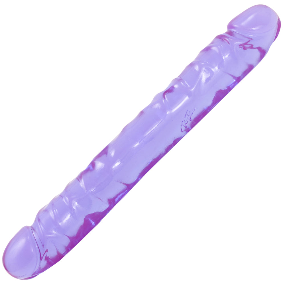 Jr Double Dong Purple Jellie 12 inches Dildo, flexible dual-ended pleasure toy in soft, body-safe material.