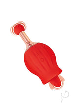 Clit-Tastic Rose Bud Dual Clitoral Massager Red with tongue-licking and vibrating features for stimulation.
