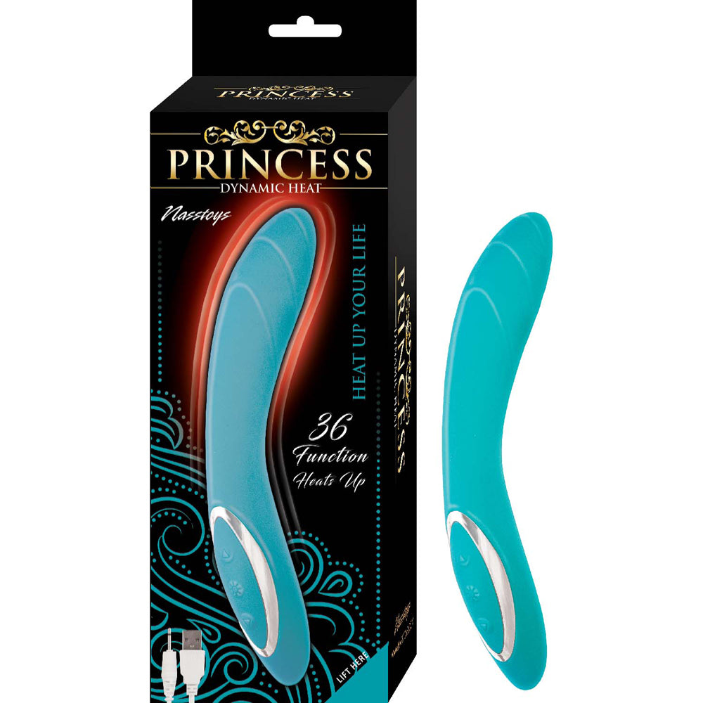 Nasstoys Princess Dynamic Heat G-Spot Vibrator Blue packaging with sleek design and heat-up feature.