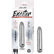 Exciter Multi Function Bullet Vibe Silver packaging featuring 3 speeds and 7 modes for targeted stimulation.