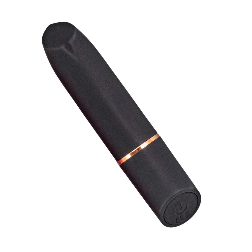 Nasstoys Mystique Rechargeable Bullet Vibrator Black on a white background, showcasing its sleek design.