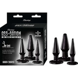 Nasstoys Ass-sation Anal Training Butt Plug Kit Black with three arrow-shaped plugs in graduated sizes for beginner anal play.