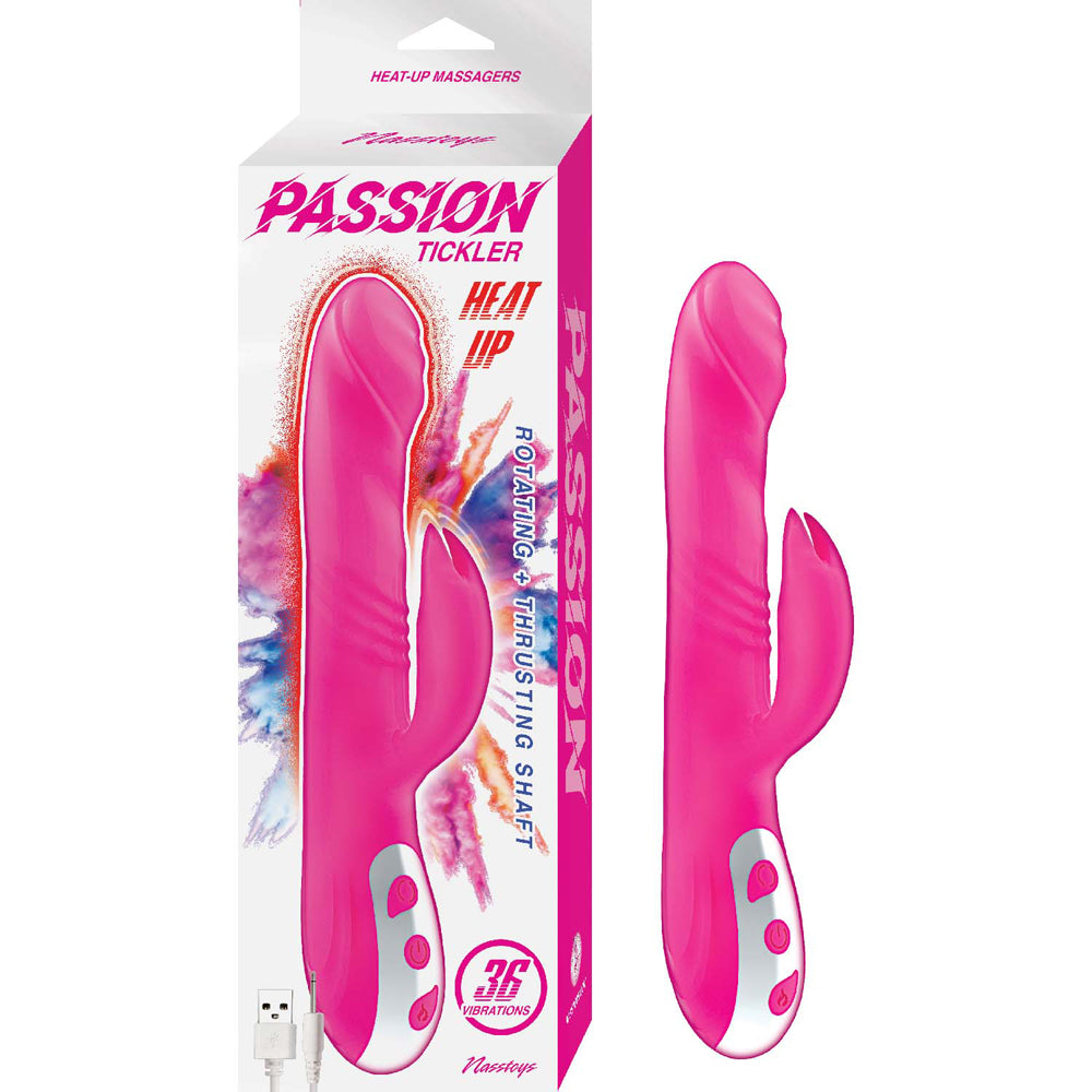 Passion Tickler Heat Up Rabbit Vibrator Pink with 36 vibration functions and sleek design.