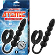 Nasstoys Atomic Dual Exciter Vibrating Cock Ring Black packaging displaying features and functions for versatile pleasure.