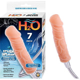 H20 Splish Splash 7 Inch Squirting Dong Douche White with a realistic design attached to a water hose.
