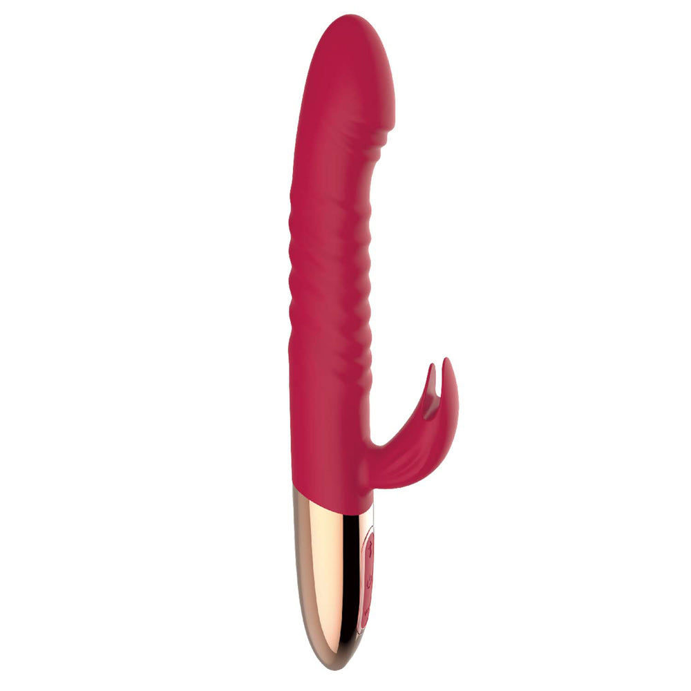Nasstoys Goddess Thrusting Delight Rabbit Vibrator Red with textured shaft and dual stimulation features.
