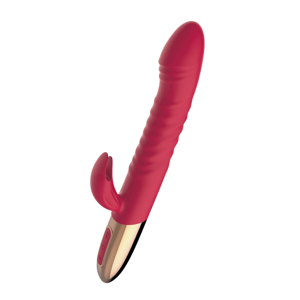 Nasstoys Goddess Thrusting Delight Rabbit Vibrator Red features a sleek design for dual stimulation and pleasure.