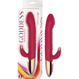 Nasstoys Goddess Thrusting Delight Rabbit Vibrator Red in packaging showcasing its design and features.