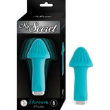 My Secret Shroom Silicone Bullet Vibrator Aqua packaging with a charming blue mushroom-shaped bullet vibe.