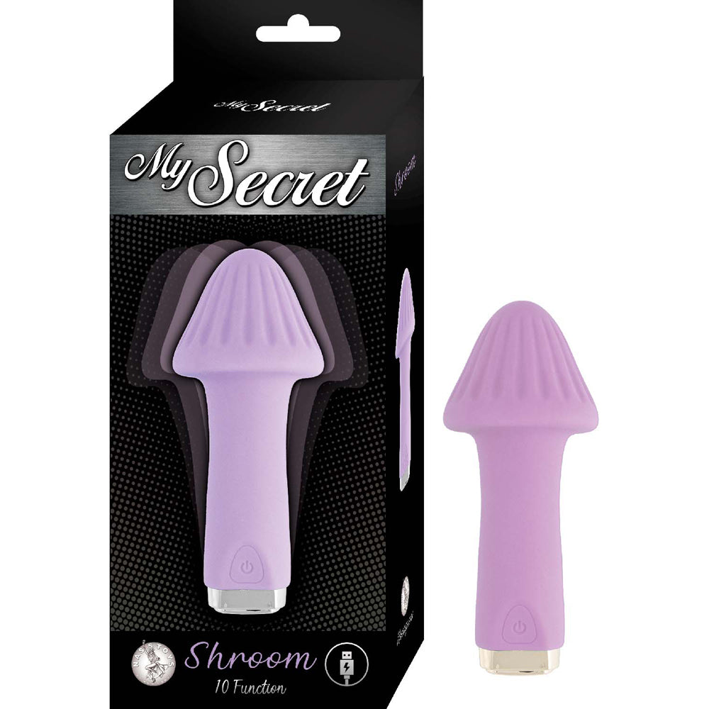 Nasstoys My Secret Shroom Bullet Vibrator Purple in packaging, featuring a playful mushroom design with textured head.