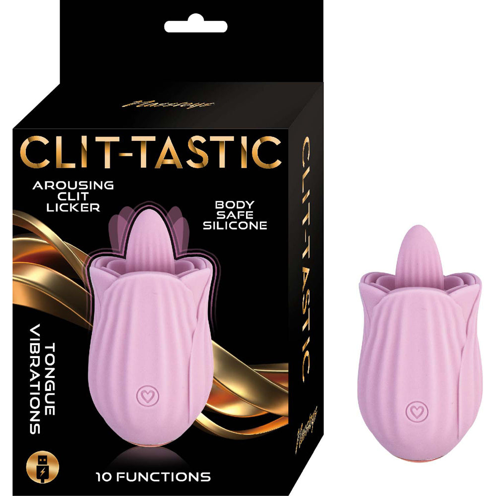 Nasstoys Clit Tastic Arousing Clit Licker Pink packaging and product image showcasing tongue vibrations.