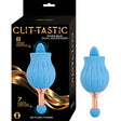 Nasstoys Clit-tastic Rose Bud Dual Massager Blue packaging and product showcasing its dual-ended design and features.
