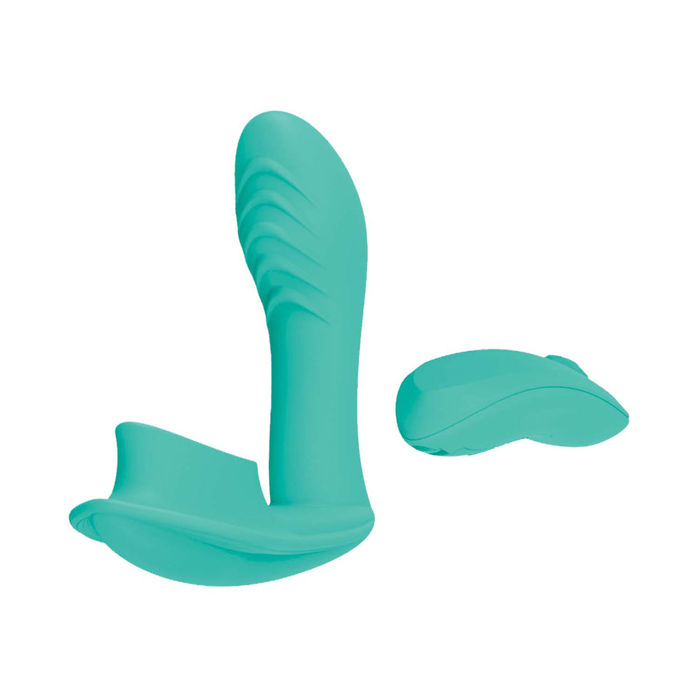Nasstoys Blaze Remote Control Satisfier Aqua showing dual-stimulating rabbit-style vibrator for pleasure.
