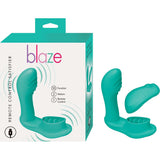 Nasstoys Blaze Remote Control Satisfier Aqua with packaging, showcasing its dual-stimulation features and remote control.