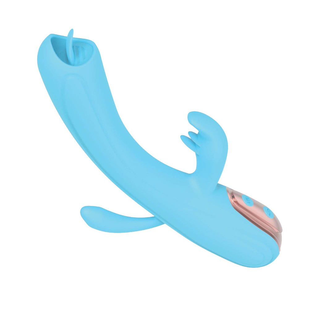 Nasstoys My Secret Flickering Tongue Vibrator Blue showcasing its triple-action design and playful shapes.