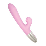 Goddess Tapping Thruster Rabbit Vibrator Lavender displayed on a white background, showcasing its sleek design.