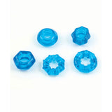 Enhancer Five Piece Cock Ring Set Blue featuring five stretchy and reusable rings in vibrant blue color.