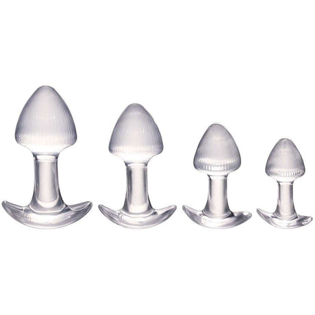 Nasstoys Walk Around Trainer Plugs 4 Piece Set Clear showing four sizes of clear anal plugs for comfortable training.
