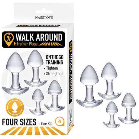 Nasstoys Walk Around Trainer Plugs 4 Piece Set Clear packaging with four different-sized clear plugs.