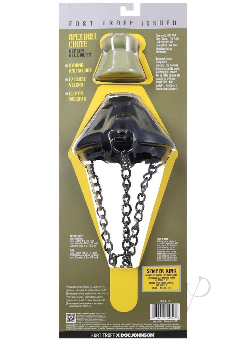 Fort Troff Apex Silicone Ball Chute Black packaging showcasing strong materials and chain details.