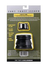 Fort Troff Full Metal Jacket Cock Ring Black packaging showcasing its design features and materials.