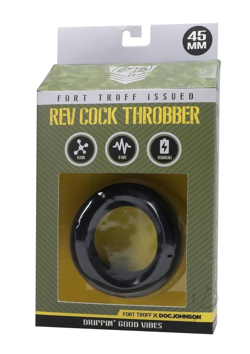 Fort Troff Rev Cock Throbber Rechargeable Silicone Cock Ring packaging with product details.