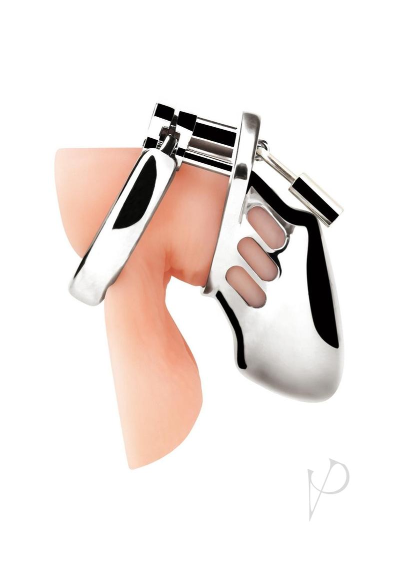 Blue Line Chastity Cage Small 2.75 inch Stainless Steel shown in sleek design and hygienic material.