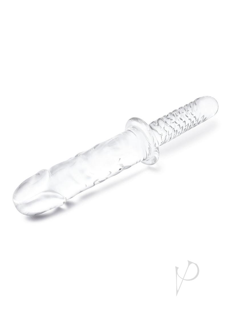 Glas Girthy Glass Cock Double Ended with Handle 11 inch in translucent glass design with veiny detailing.