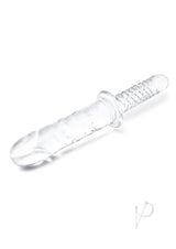 Glas Girthy Glass Cock Double Ended with Handle 11 inch in translucent glass design with veiny detailing.