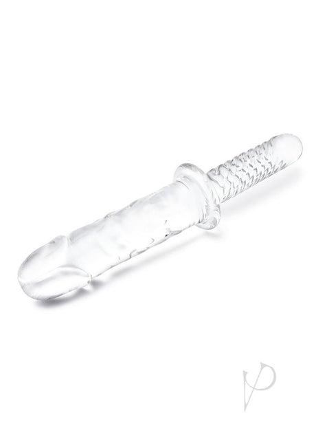 Glas Girthy Glass Cock Double Ended with Handle 11 inch in translucent glass design with veiny detailing.