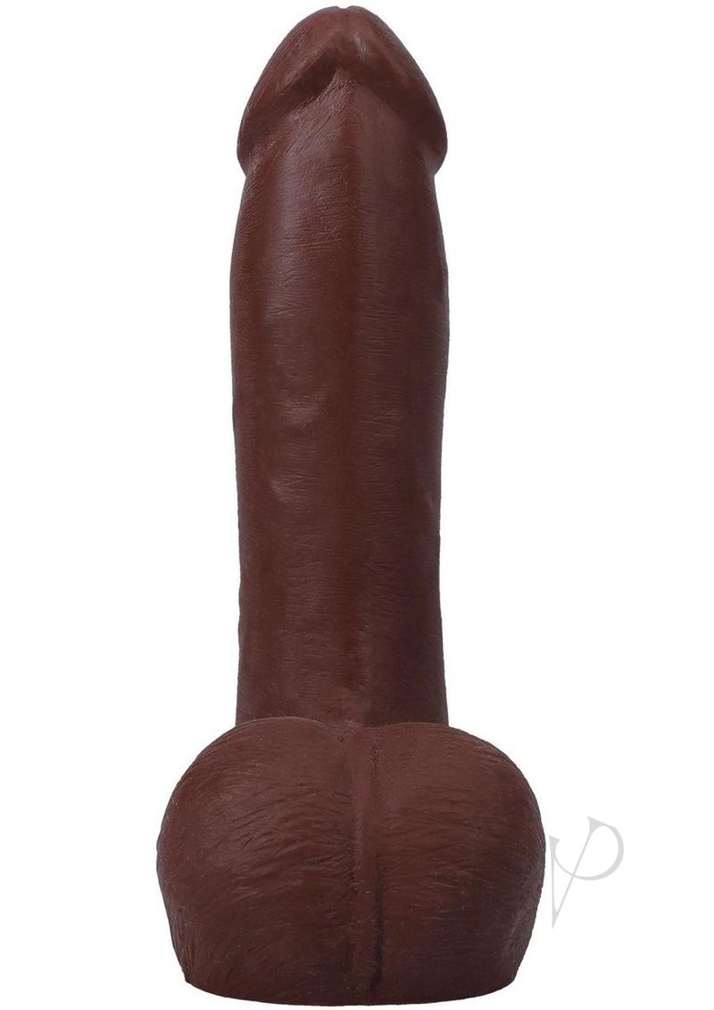 The Realistic Cock 7 inch Ultraskyn Dildo Chocolate showcasing lifelike detail and rich chocolate tone.