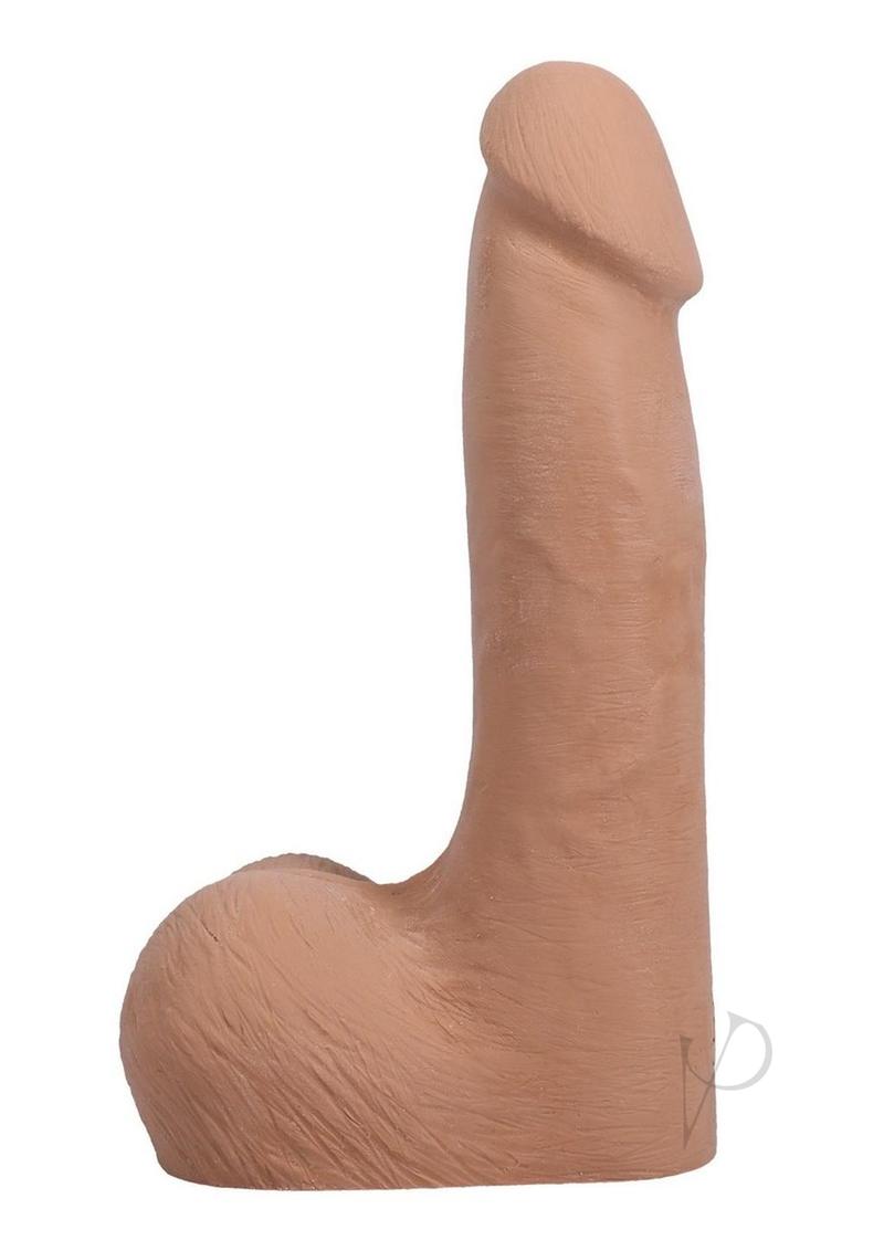 The Realistic Cock with Balls 7 inch Suction Cup Caramel displayed side view, showcasing its lifelike design and texture.